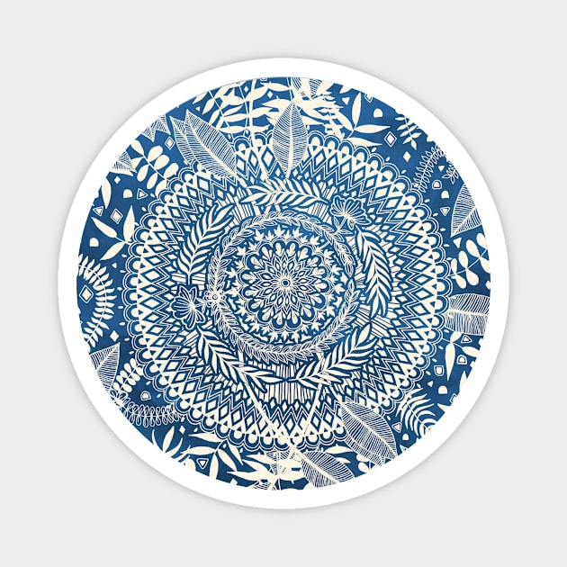 Diamond and Doodle Mandala On Blue Magnet by micklyn